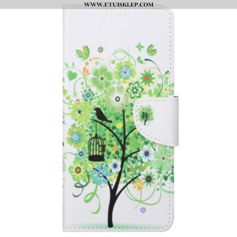 Etui Folio do Samsung Galaxy S23 5G Drzewo Z Zielonymi Liśćmi